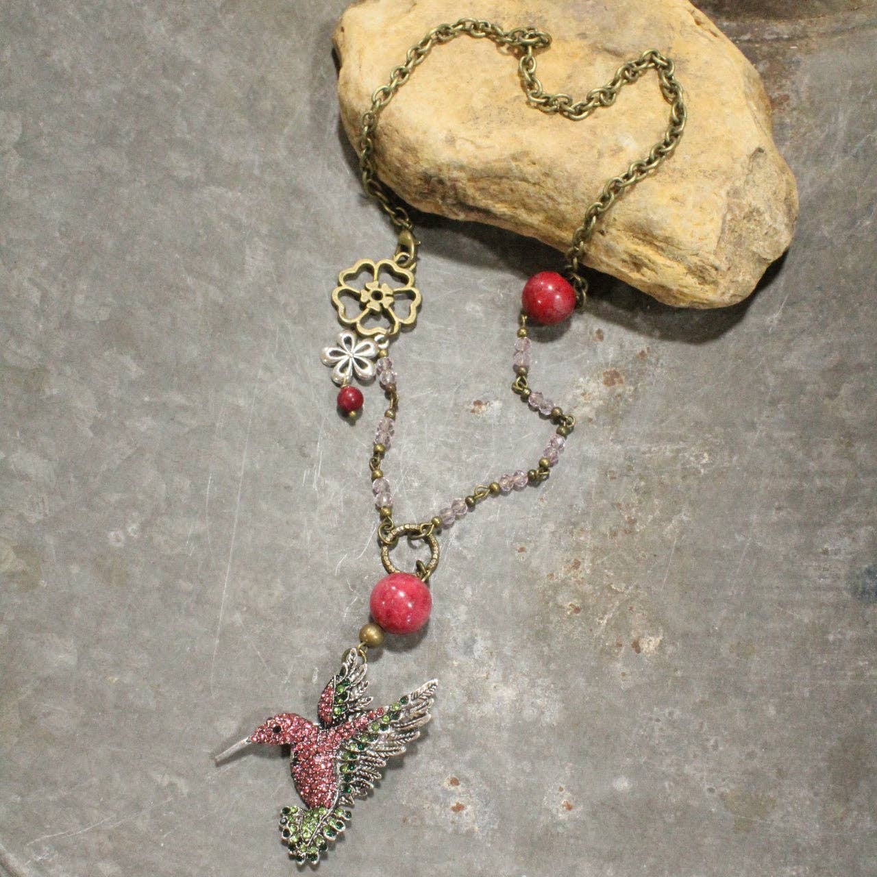 Scents Of Summer Hummingbird Pink Necklace - Juli's Wearable Art