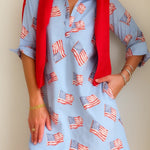 Sconset 3/4 Sleeve American Flag Dress | Blue - Juli's Wearable Art