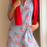 Sconset 3/4 Sleeve American Flag Dress | Blue - Juli's Wearable Art