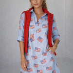 Sconset 3/4 Sleeve American Flag Dress | Blue - Juli's Wearable Art