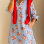 Sconset 3/4 Sleeve American Flag Dress | Blue - Juli's Wearable Art