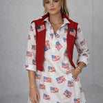 Sconset 3/4 Sleeve American Flag Dress | White - Juli's Wearable Art