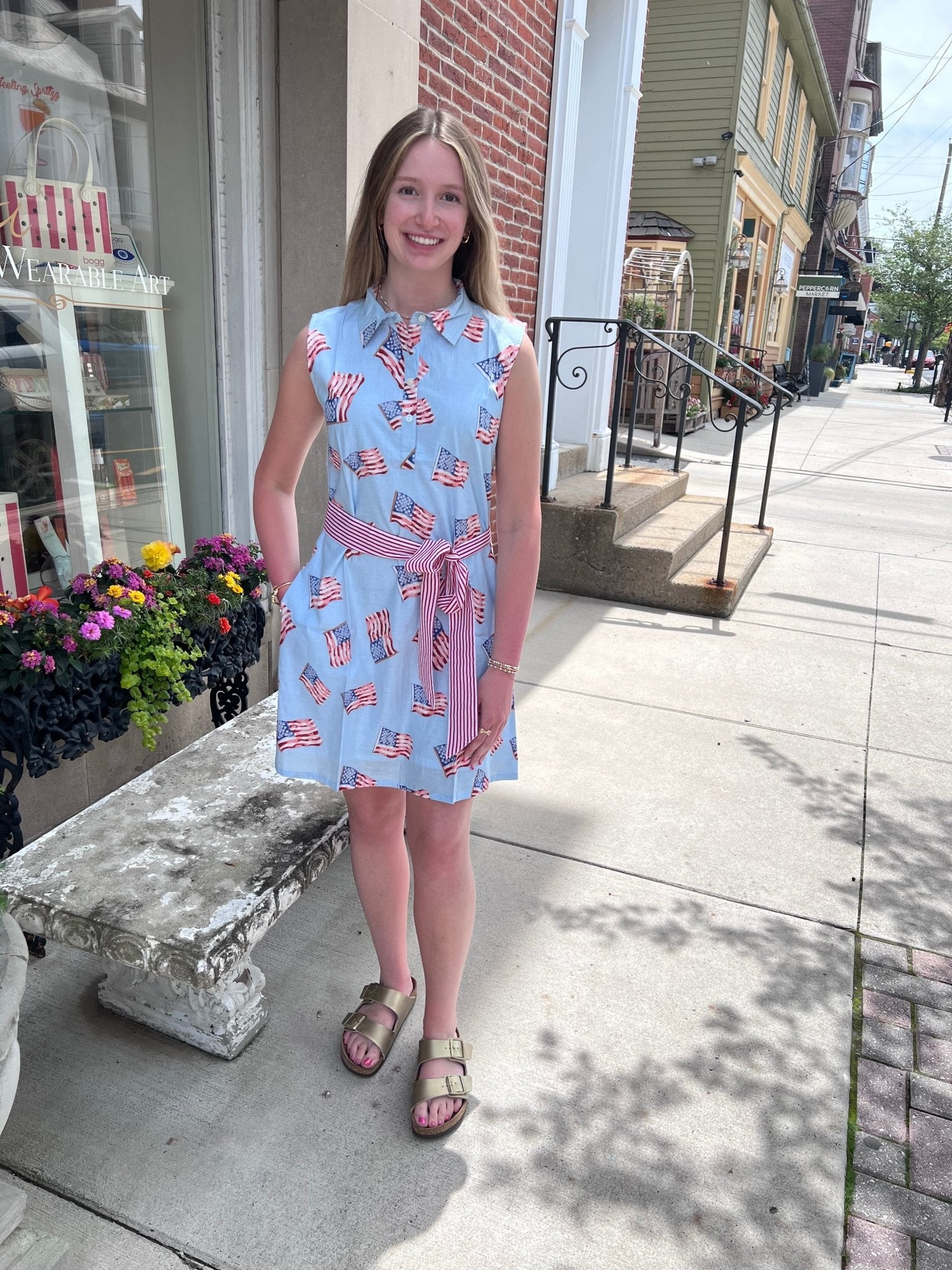 Sconset Sleeveless American Flag Dress | Blue - Juli's Wearable Art