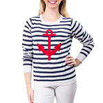 Scout Nautical Stripe Sweater – Navy with Red Anchor - Juli's Wearable Art