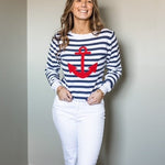 Scout Nautical Stripe Sweater – Navy with Red Anchor - Juli's Wearable Art