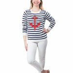 Scout Nautical Stripe Sweater – Navy with Red Anchor - Juli's Wearable Art