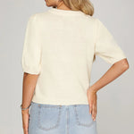 Short Sleeve Dachshund Sweater Top – Cream - Juli's Wearable Art
