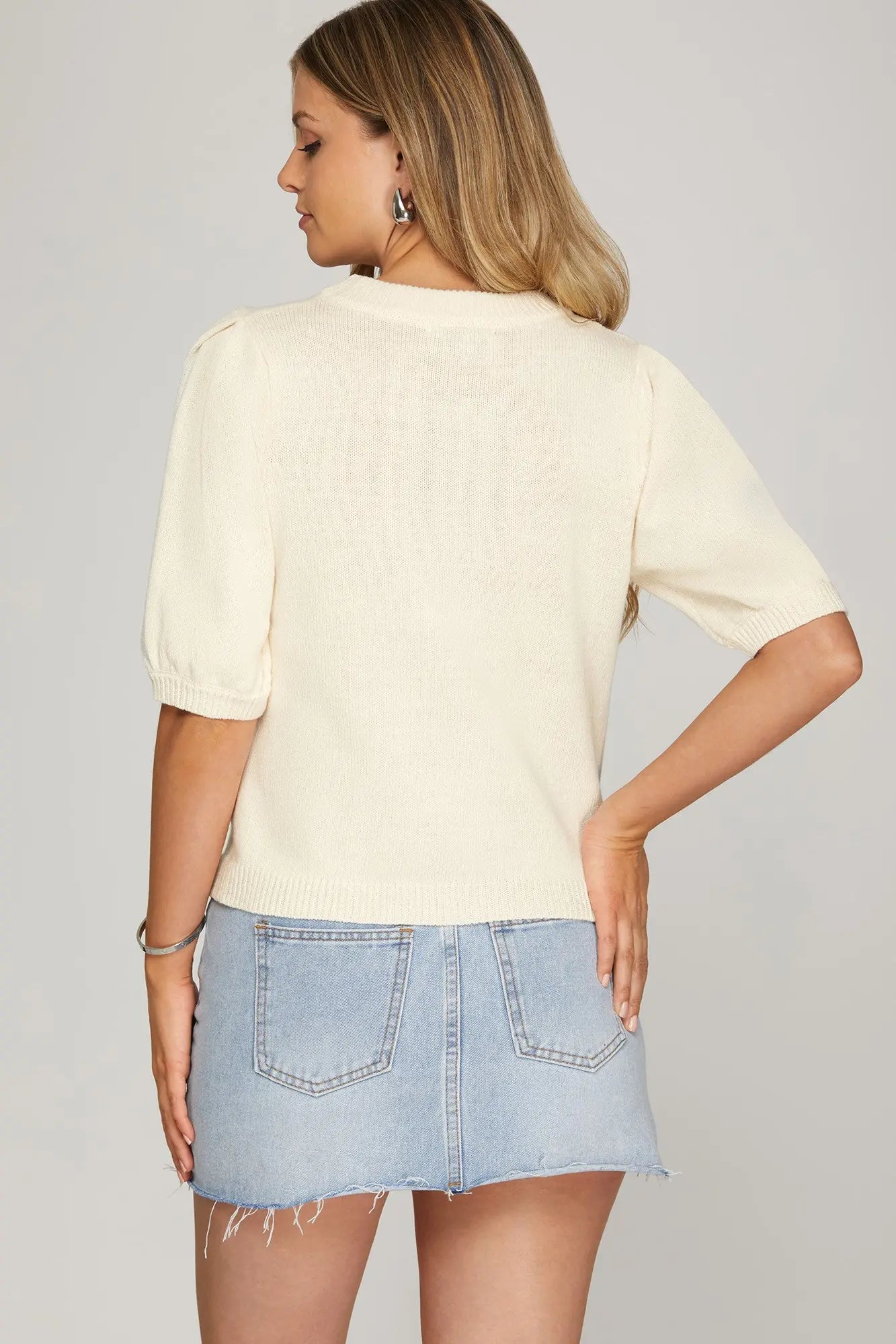 Short Sleeve Dachshund Sweater Top – Cream