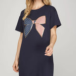 Short Sleeve Knit Dress with Americana Bow & Pockets - Juli's Wearable Art