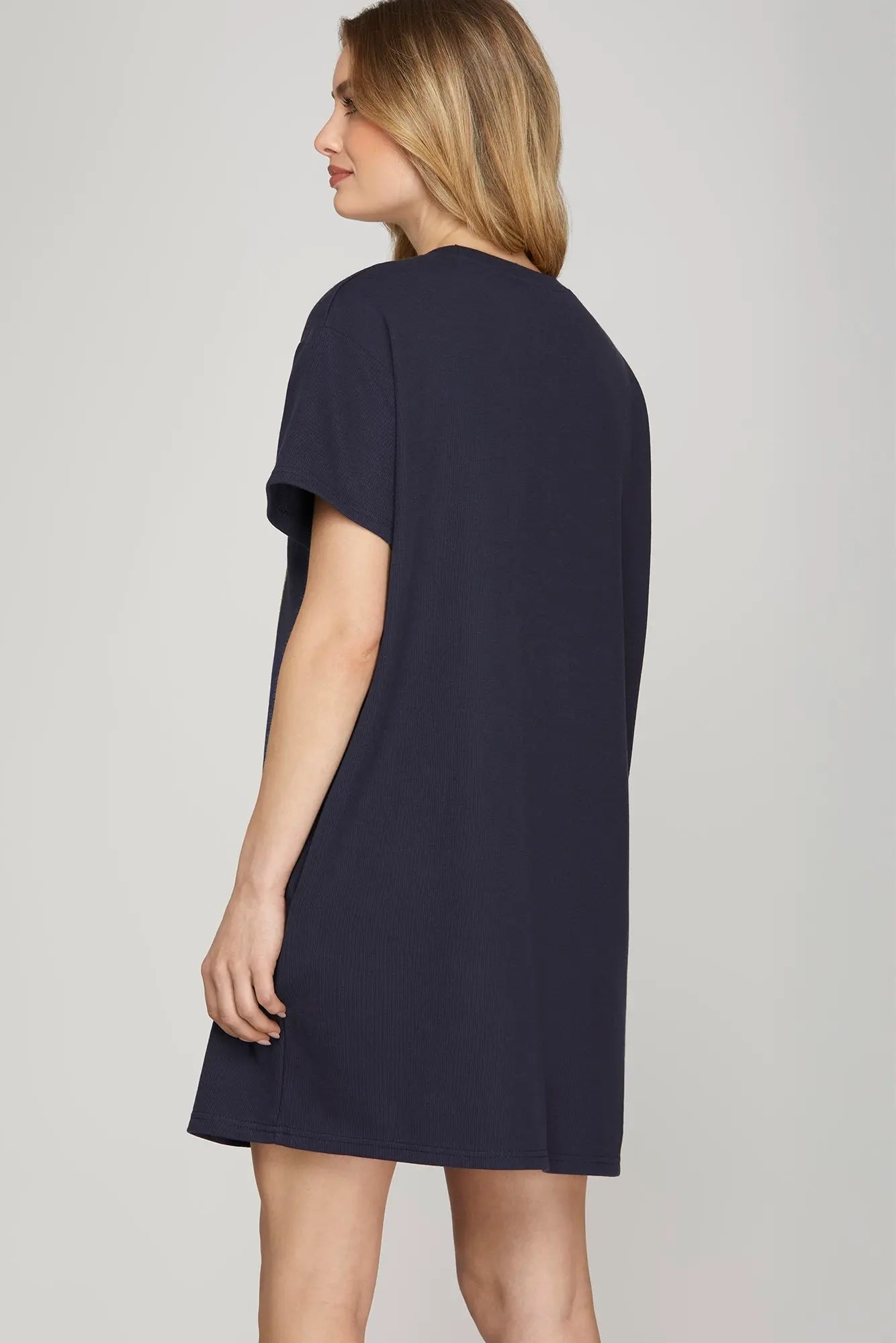Short Sleeve Knit Dress with Americana Bow & Pockets