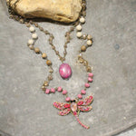 Silent Whispers Dragonfly Bling Shades Of Pink Layered Necklace - Juli's Wearable Art