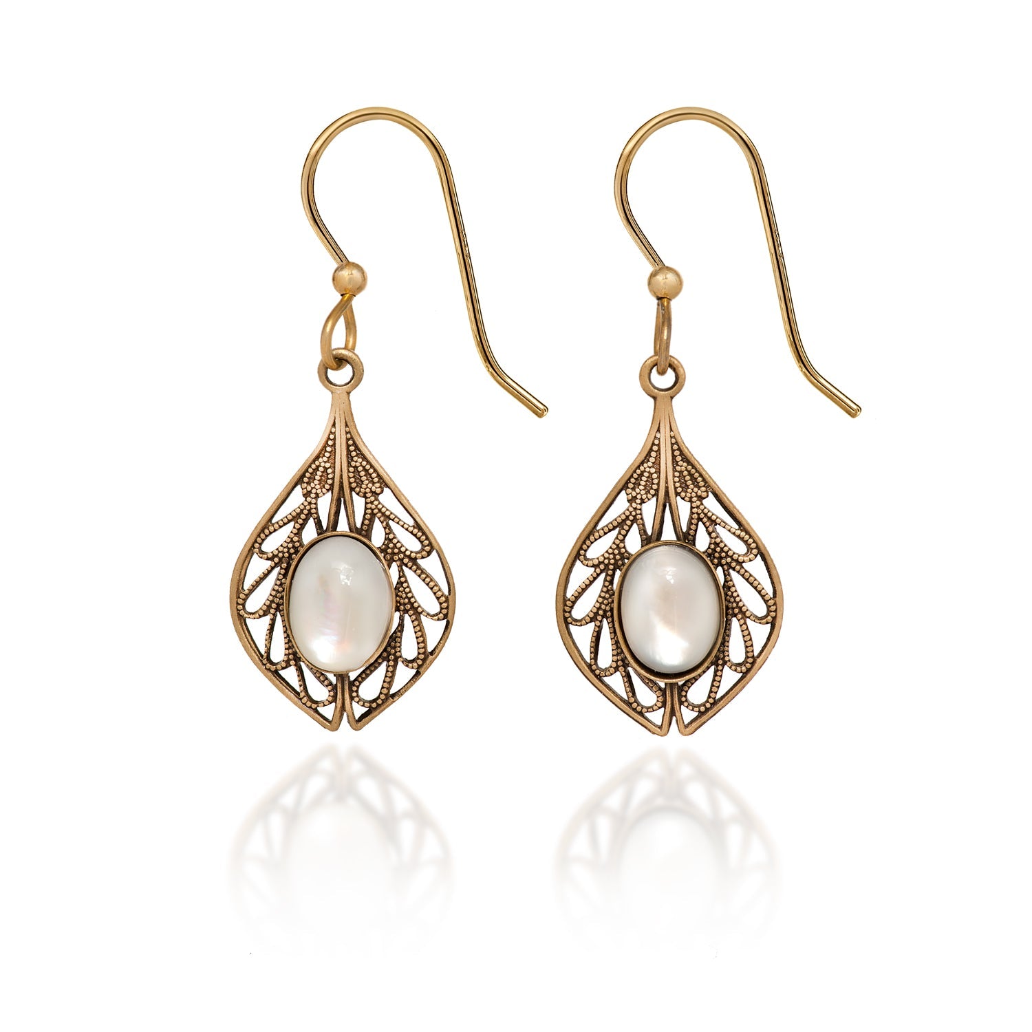 Silver Forest Filigree Teardrops with Mother of Pearl Stone - Juli's Wearable Art