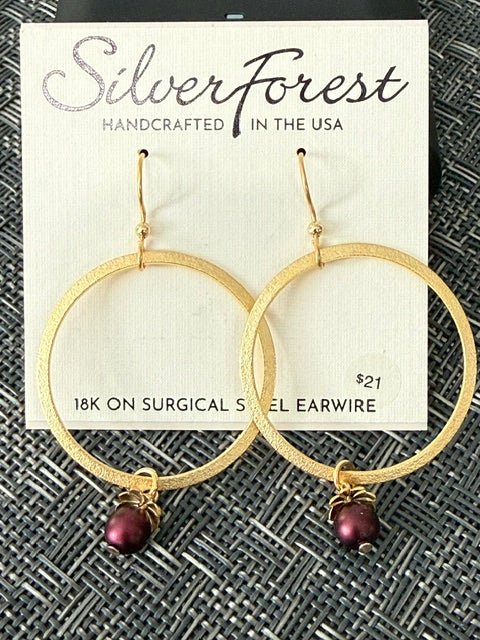 Silver Forest Gold Capped Bead on Hoop Earrings