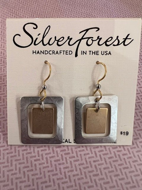 Silver Forest Hammered Rectangle Duo Earrings