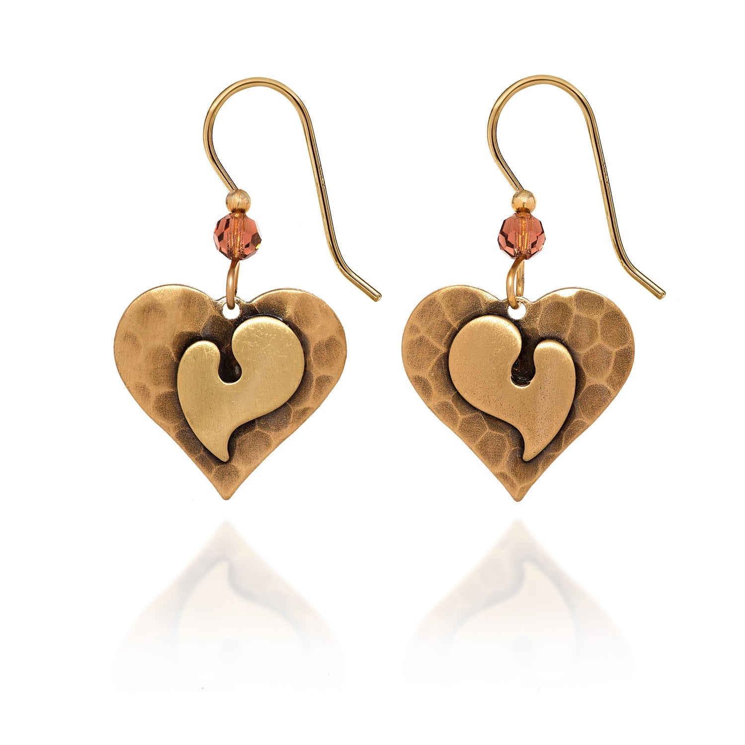 Silver Forest Heart on Heart Beaded and Hammered Earrings - Juli's Wearable Art