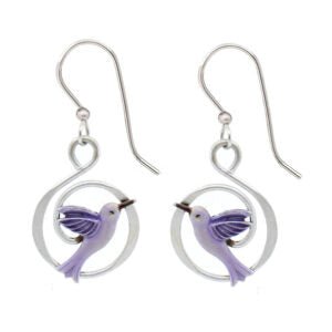 Silver Forest Hummingbird on Coil Earrings - Juli's Wearable Art