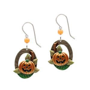 Silver Forest Jack-o-Lantern in Oval Earrings