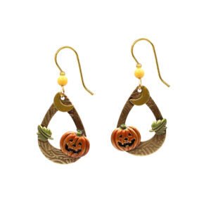 Silver Forest Jack o' Lantern in Tear Drop Earrings