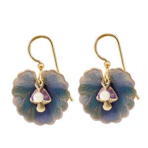 Silver Forest Lily Pad w/ Mushroom Earrings - Juli's Wearable Art