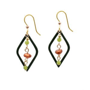 Silver Forest Open Diamond Shaped with Bead Drop Earrings