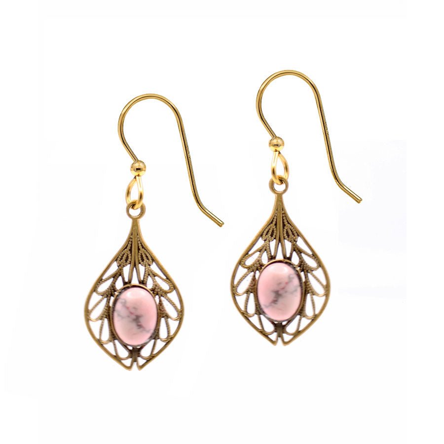 Silver Forest Open Teardrop Earrings | Rose Quartz - Juli's Wearable Art