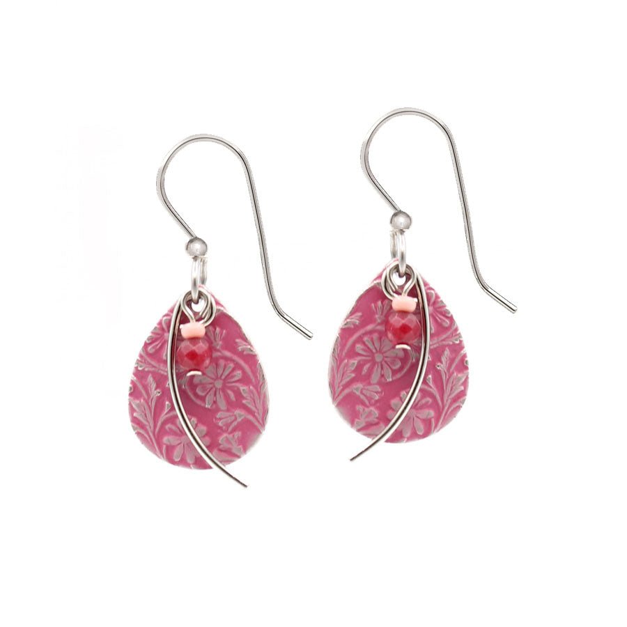 Silver Forest Pink with Etched Detail Earrings - Juli's Wearable Art
