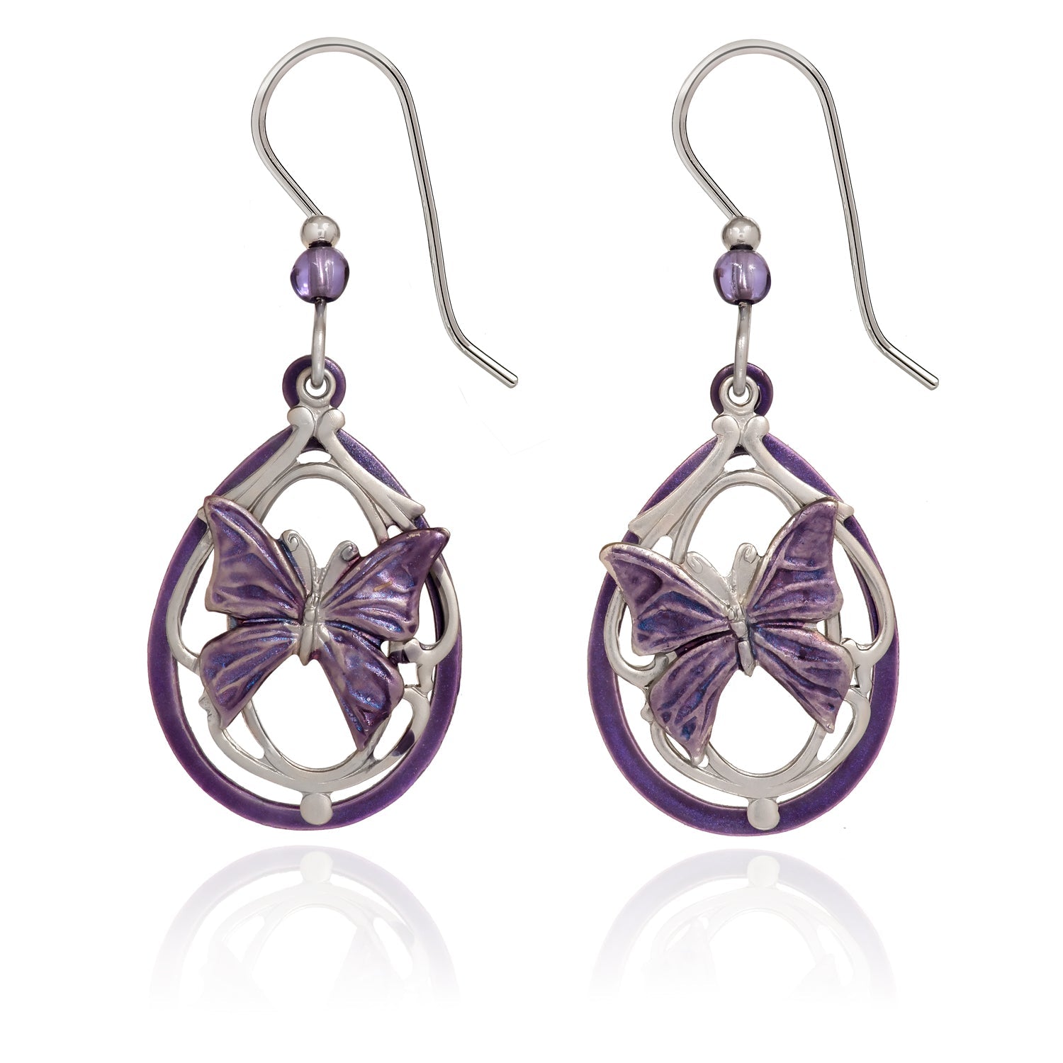 Silver Forest Purple & Silver Butterfly Earrings - Juli's Wearable Art