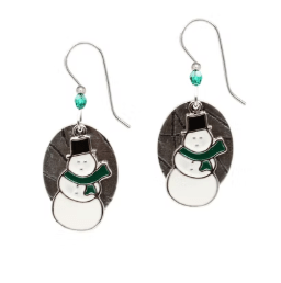 Silver Forest Snowman on Oval Earrings - Juli's Wearable Art