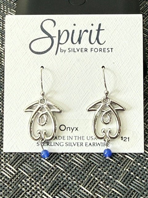 Silver Forest | Spirit Collection | Ornate Drop with Blue Onyx Bead Earrings