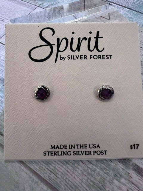 Silver Forest | Spirit Collection | Small Organic Framed Stone Post Earrings