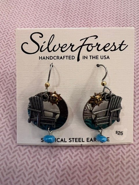 Silver Forest Summer Sun Beach Chair Earrings