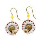 Silver Forest Sunflower with Bee Earrings - Juli's Wearable Art