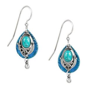 Silver Forest Teal Teardrop Earrings