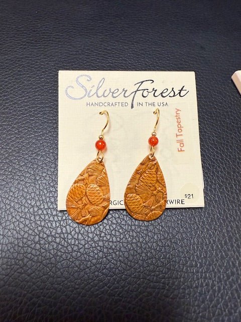 Silver Forest Tear & Pinecone Textured Earrings - Juli's Wearable Art