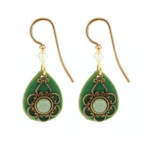 Silver Forest Tear w/ Stone & Filigree Earrings - Juli's Wearable Art