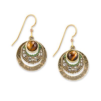 Silver Forest Tiger Eye & Circles Earrings - Juli's Wearable Art