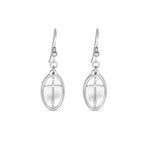 Silver French Hook Earrings | Oval Cross | Rom 5:8 - Juli's Wearable Art