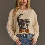 Skull Sweater with Sequin Bow Tie | Ivory - Juli's Wearable Art