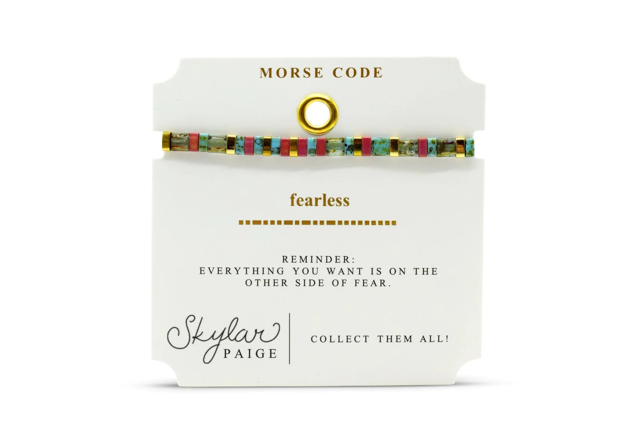 Skylar Paige - FEARLESS - Morse Code Tila Beaded Bracelet - Wild Watermelon - Juli's Wearable Art