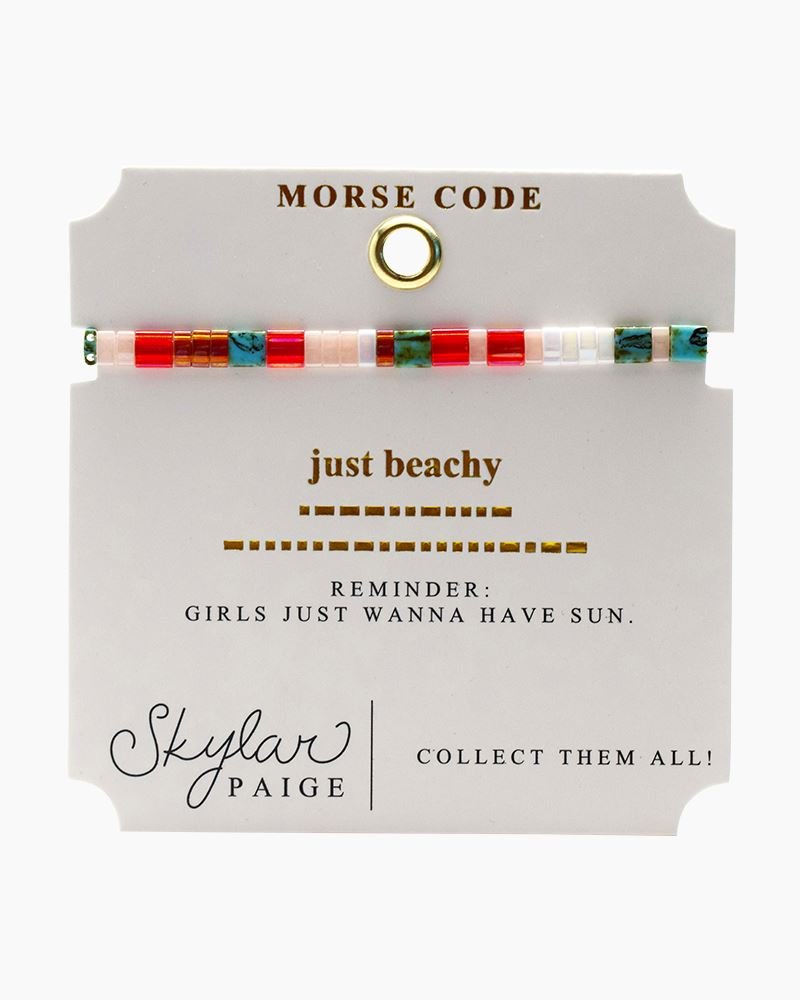 Skylar Paige JUST BEACHY Morse Code Tila Beaded Bracelet - Sun Of A Beach Peach