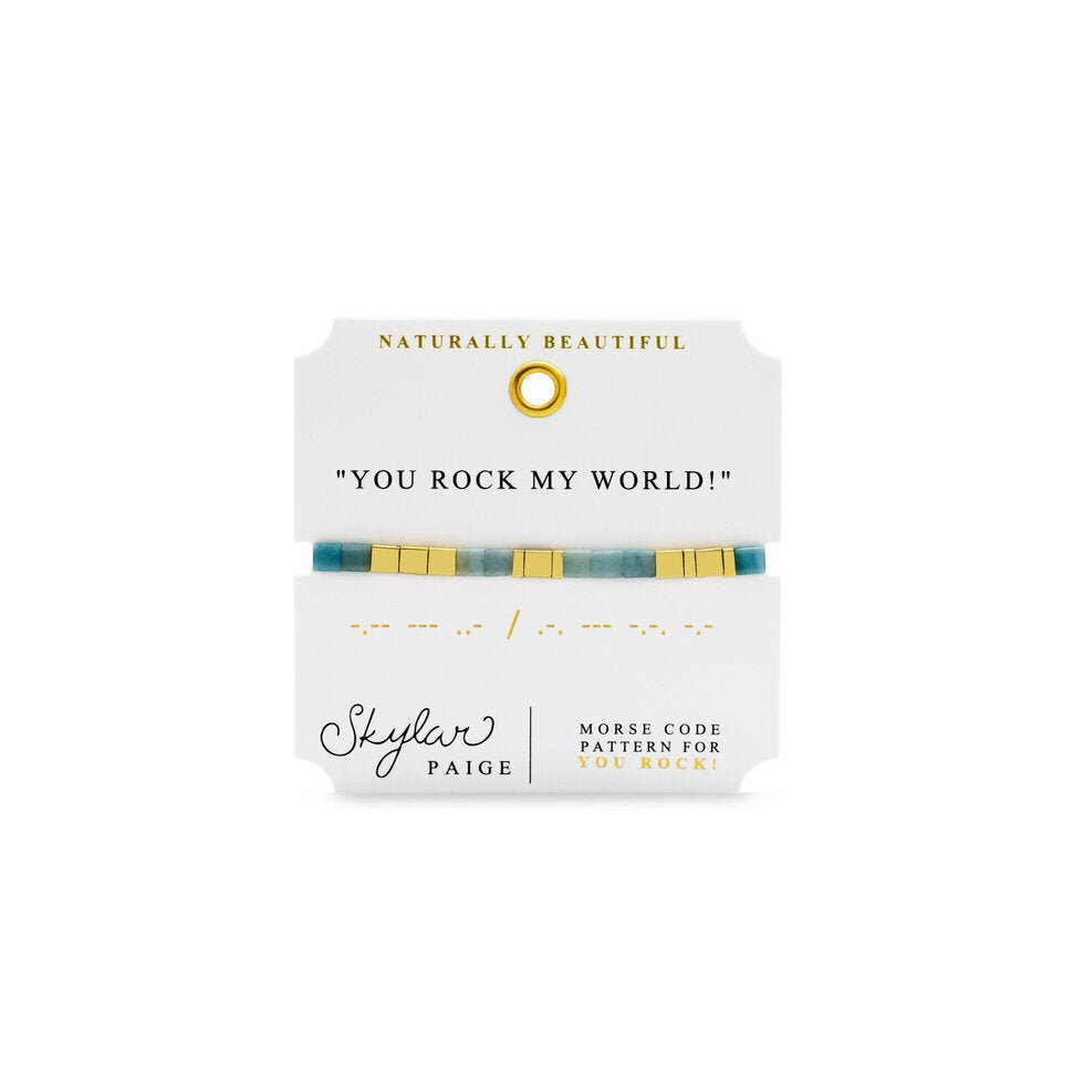 Skylar Paige Morse Code Tila Bracelet | Amazonite | "YOU ROCK MY WORLD!"