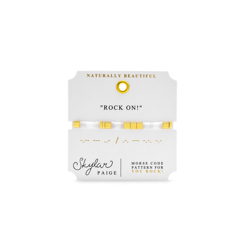 Skylar Paige Morse Code Tila Bracelet | White | "ROCK ON!"