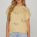 Sleeveless Sweater Top with Dog Embroidery | Taupe - Juli's Wearable Art
