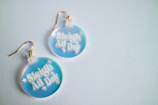 “Sleigh all Day" Acrylic Earrings - Juli's Wearable Art