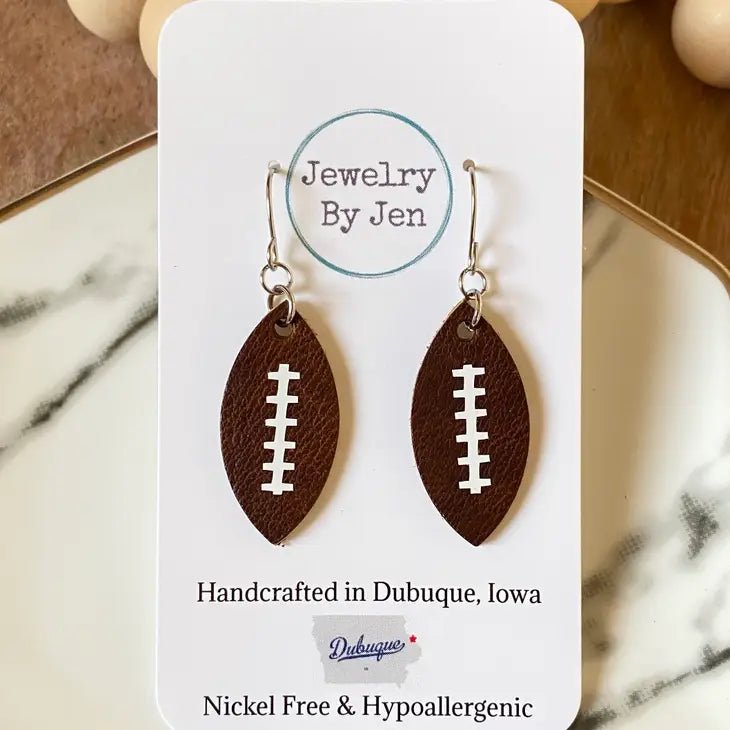 Small Leather Football Earrings - Juli's Wearable Art