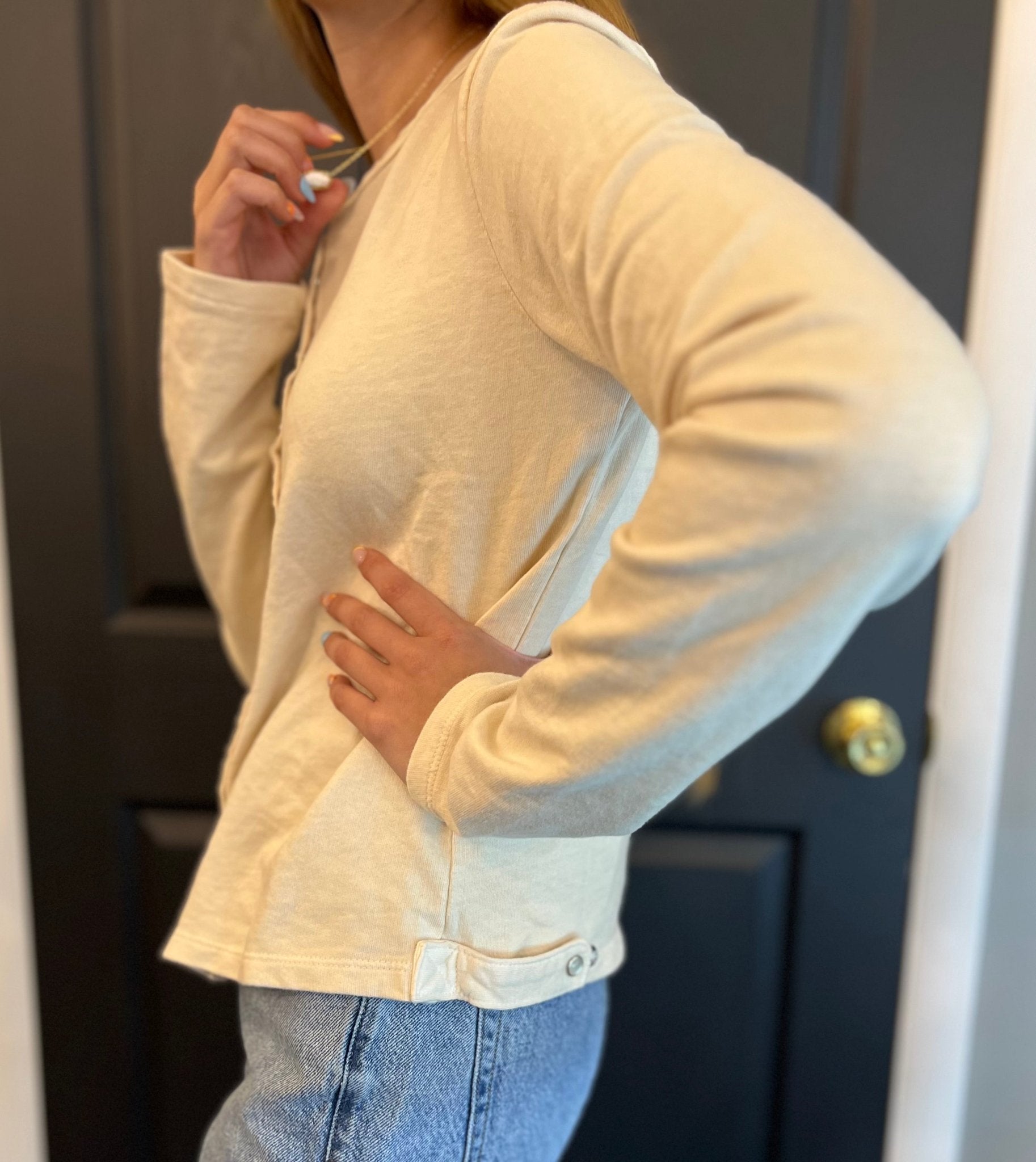 Snap Button Cardigan | Oat