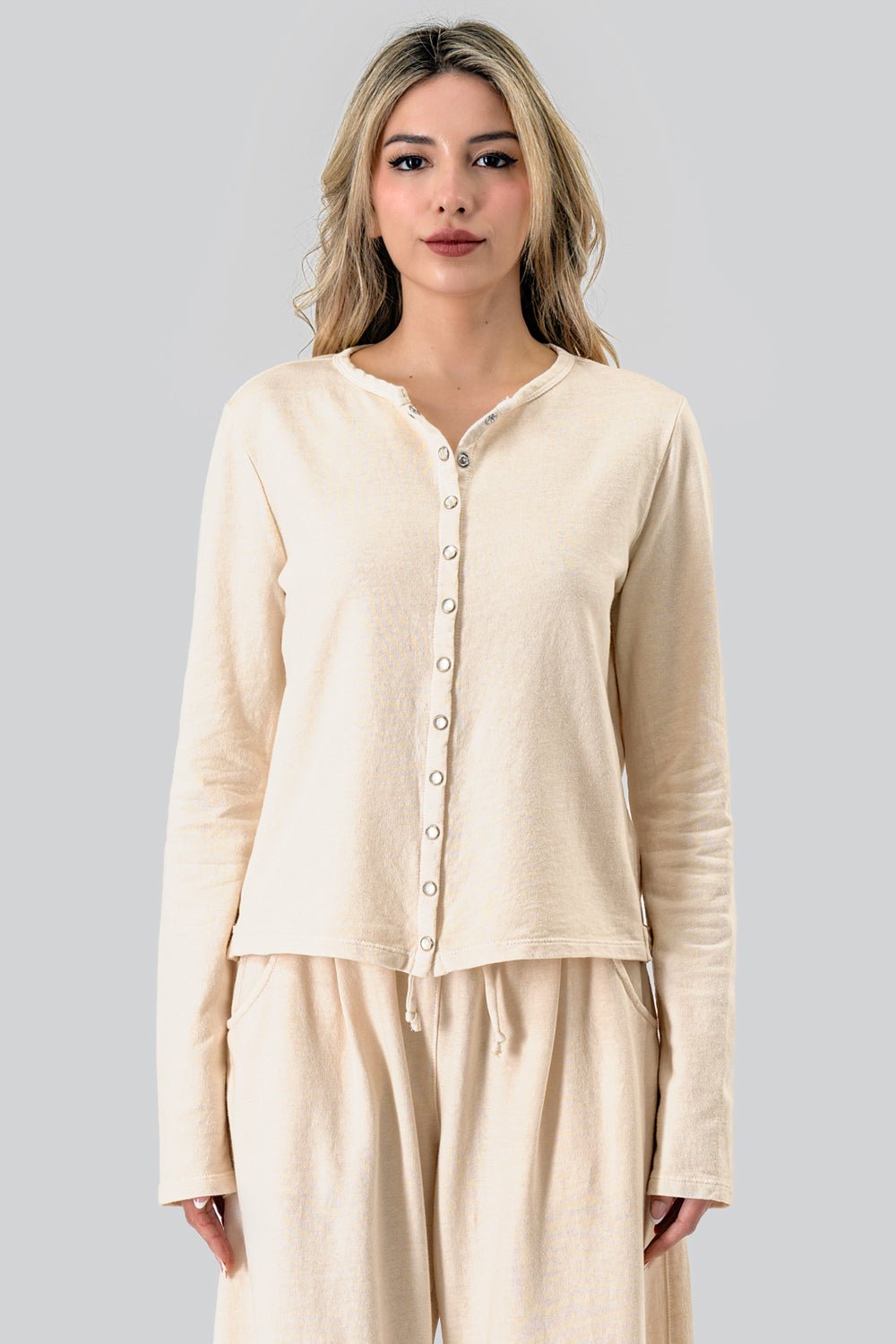 Snap Button Cardigan | Oat - Juli's Wearable Art