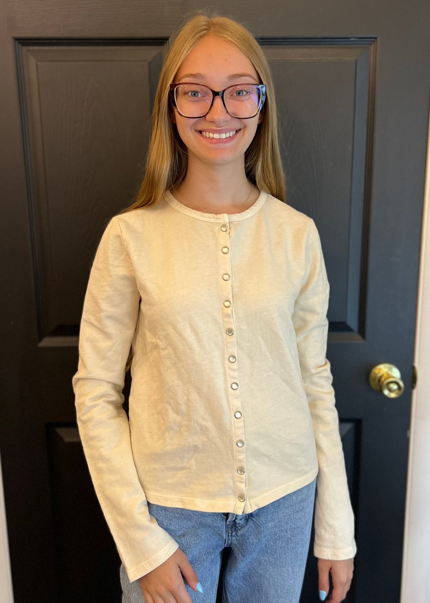 Snap Button Cardigan | Oat