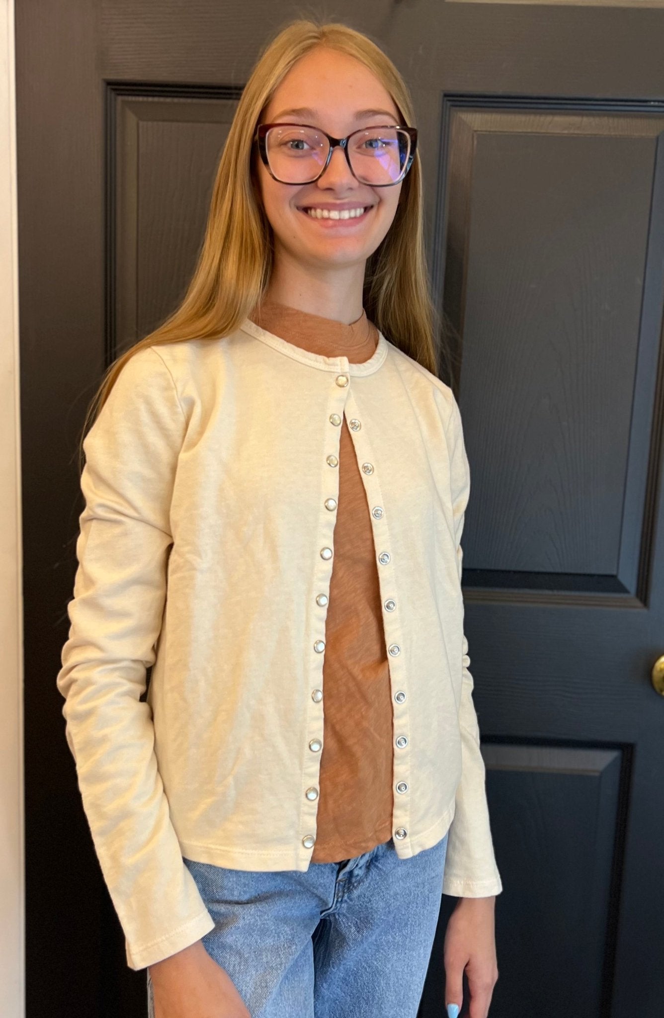 Snap Button Cardigan | Oat - Juli's Wearable Art