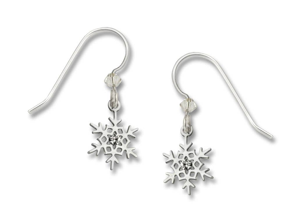 Snowflake with White Crystal Earrings - Juli's Wearable Art